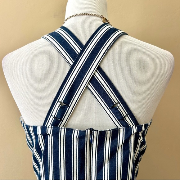 ROLLA'S Sailor Stripe Wide Leg Jumpsuit Overalls Patch Pocket Blue White Sz 12 L - Picture 10 of 16